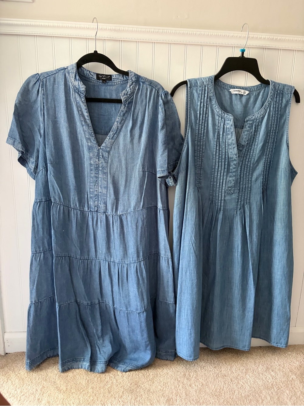 Light Blue Denim Tunic Dress - Women's Casual Shift
